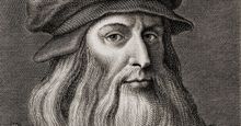 Leonardo da Vinci (1452-1519), Italian Renaissance painter from Florence. Engraving by Cosomo Colombini (d. 1812) after a Leonardo self portrait. Ca. 1500.
