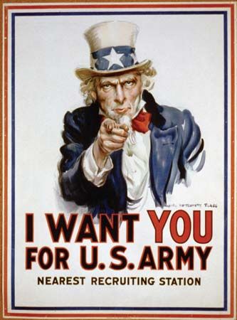 A character called Uncle Sam was used to encourage men to sign up for the U.S. Army. It was first used during World War I.