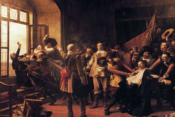 Defenestration of Prague, this incident marks the beginning of the Thirty Years' War in 1618.