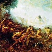 Edward Braddock marching on Fort Duquesne